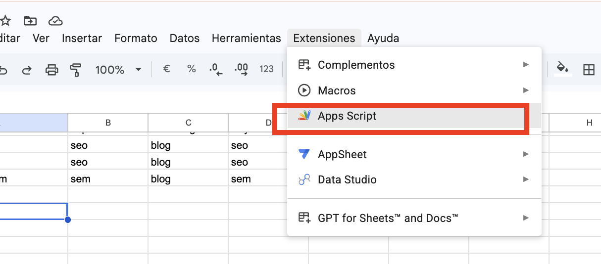 Abrir Apps Script desde Google Sheets - Tortoise Walk